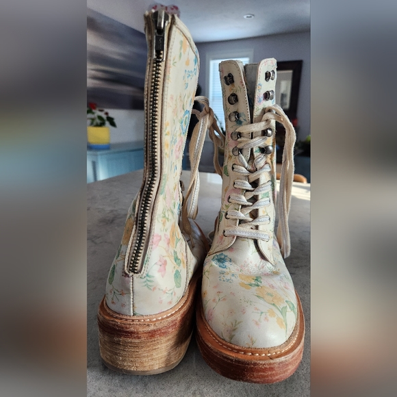 Free People Floral Combat Boots - Cream and Blue - Picture 16 of 16